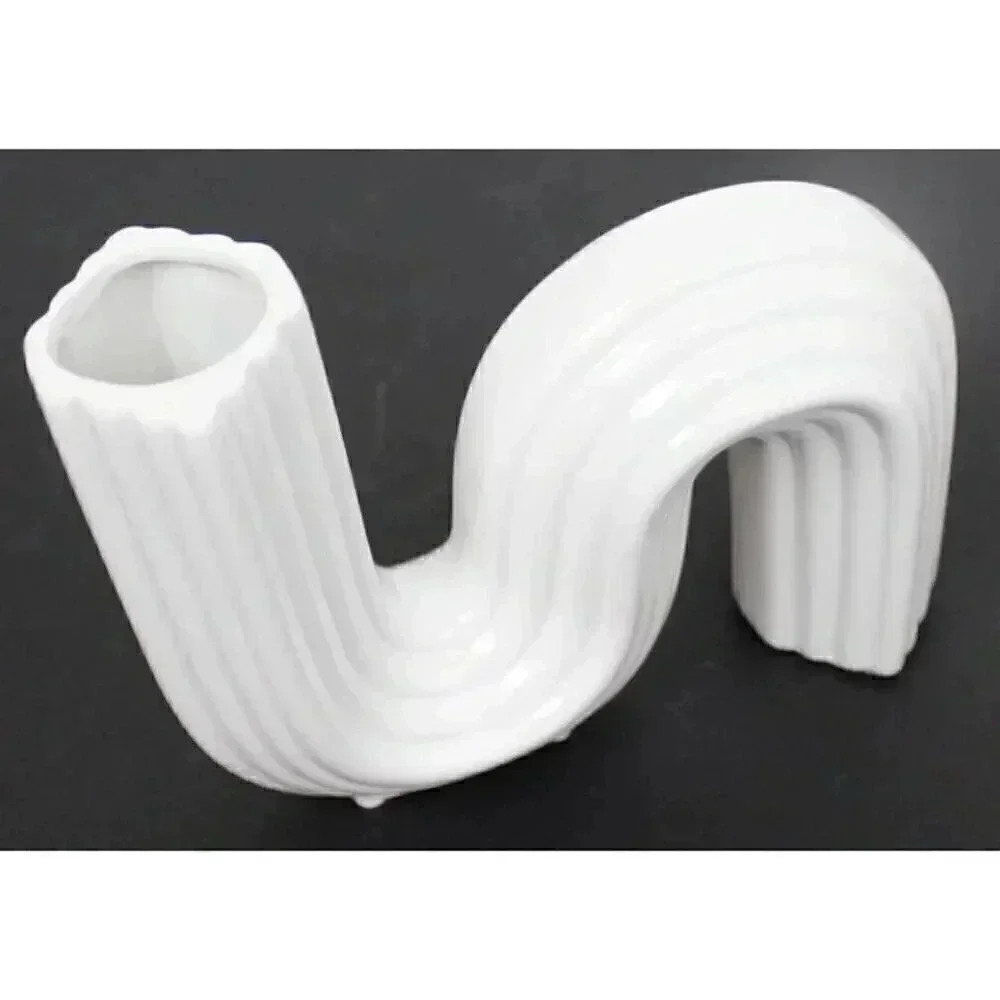New White Geometric MINIMALSIT S Shaped Noodle Flower Vase Room Decor